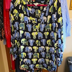 Crown & Ivy Elephant Pattern Pleated Blouse